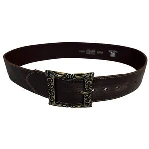 Women's Belt Shak Wide Brown Leather Belt Brass Hook Closure M Made in Canada